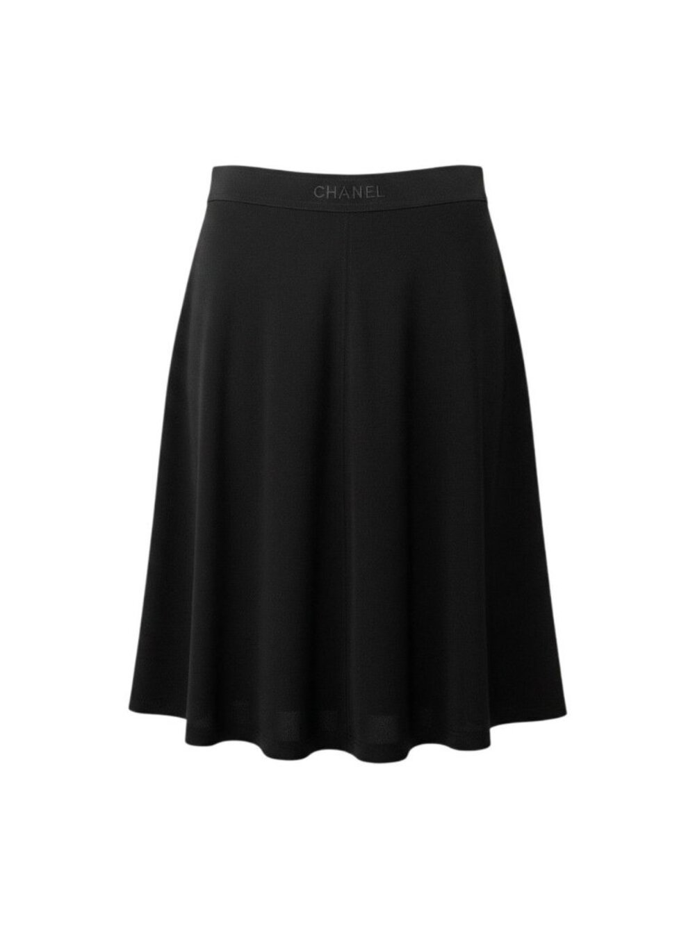 Chanel Boutique Tight Skirt Logo Embroidery Stretch 38 Black 100% Rayon